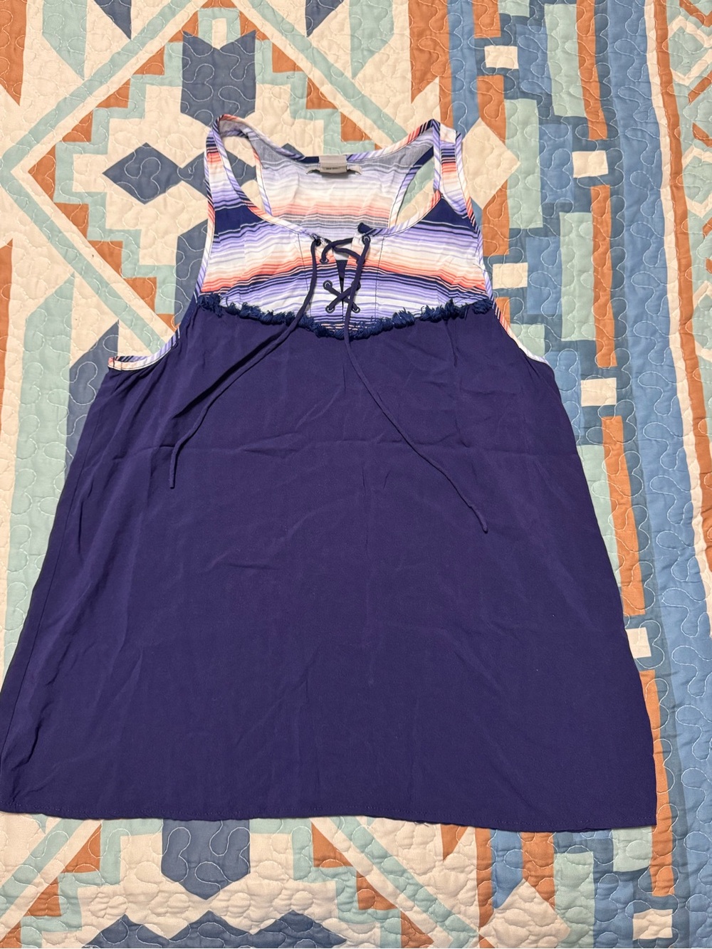 Ariat Navy Racerback Tank with Striped Lace Up Yoke